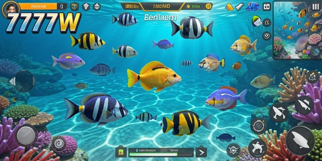 Gameplay seru Tembak Ikan di 7777W dengan grafis menarik.