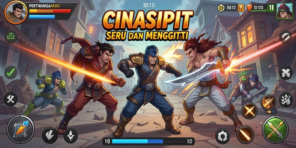 Screenshot utama CINASIPIT menampilkan karakter dalam pertarungan intens.
