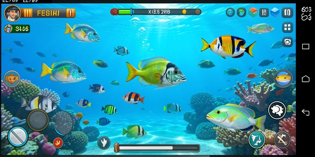Screenshot gameplay EE789 menampilkan aksi seru menembak ikan.
