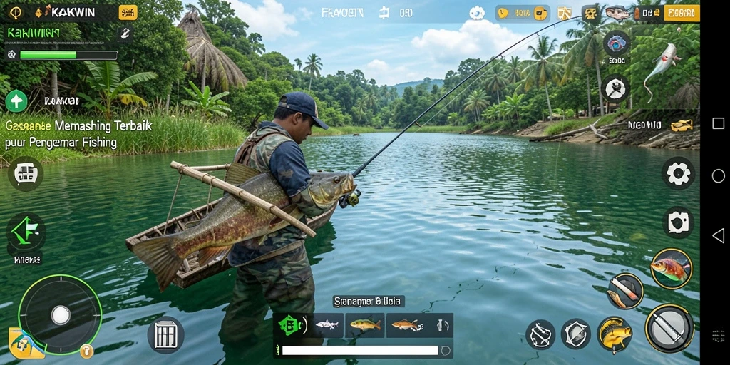 Tampilan gameplay KAKWIN yang seru dan mendebarkan saat memancing.