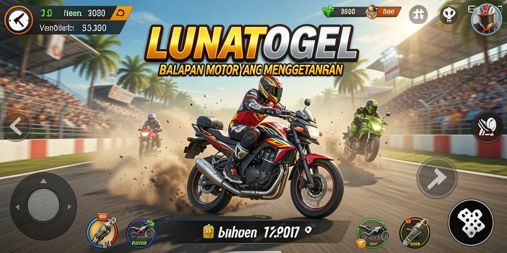 Gameplay seru LUNATOGEL saat balapan motor di lintasan.