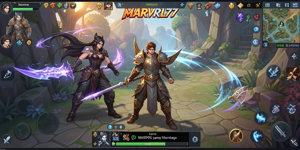 Screenshot utama MARVRL77 menampilkan pemain yang bertempur dalam pertempuran epik di dunia MMORPG.