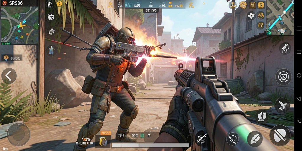Tampilan gameplay SR996 yang menegangkan dalam mode TPS.