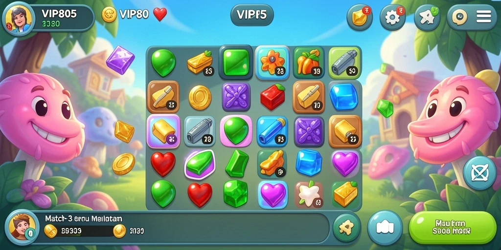 Tampilan menarik dari gameplay Match-3 yang menyenangkan.